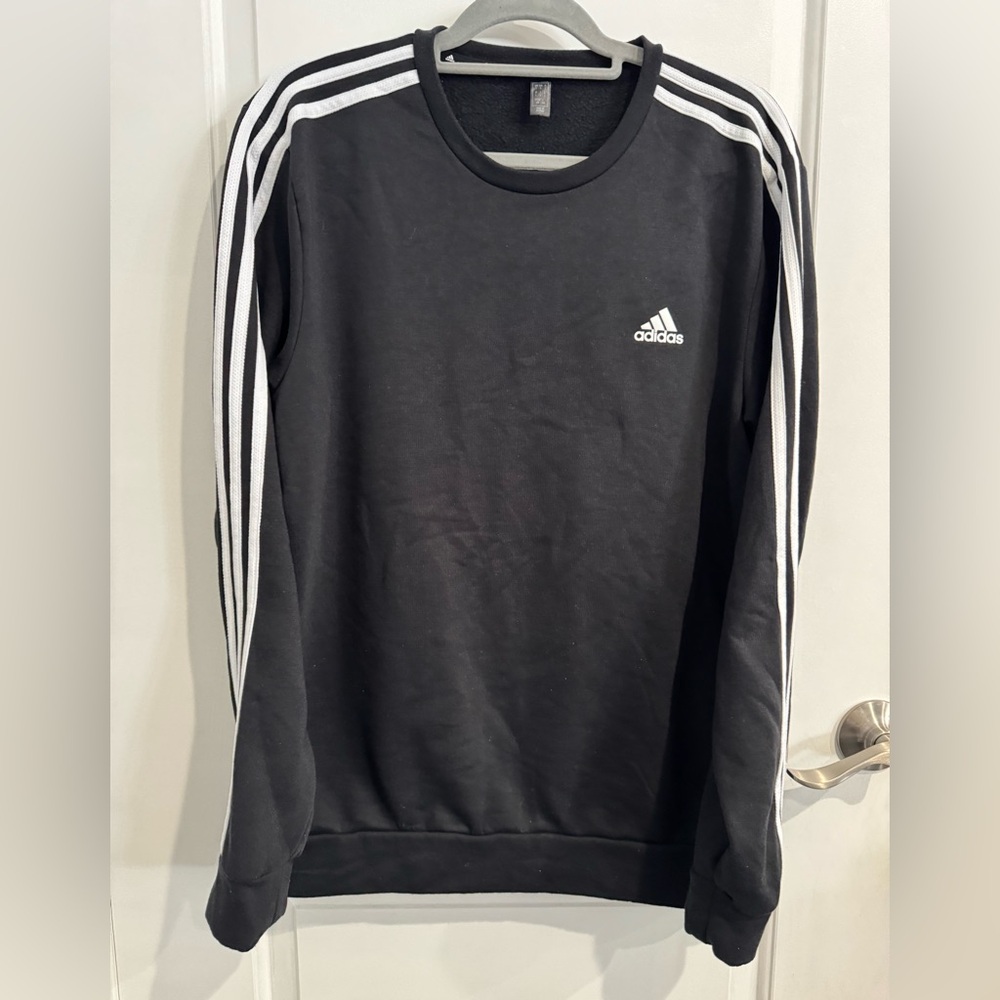 Adidas Black Crewneck with White Sleeve Stripes